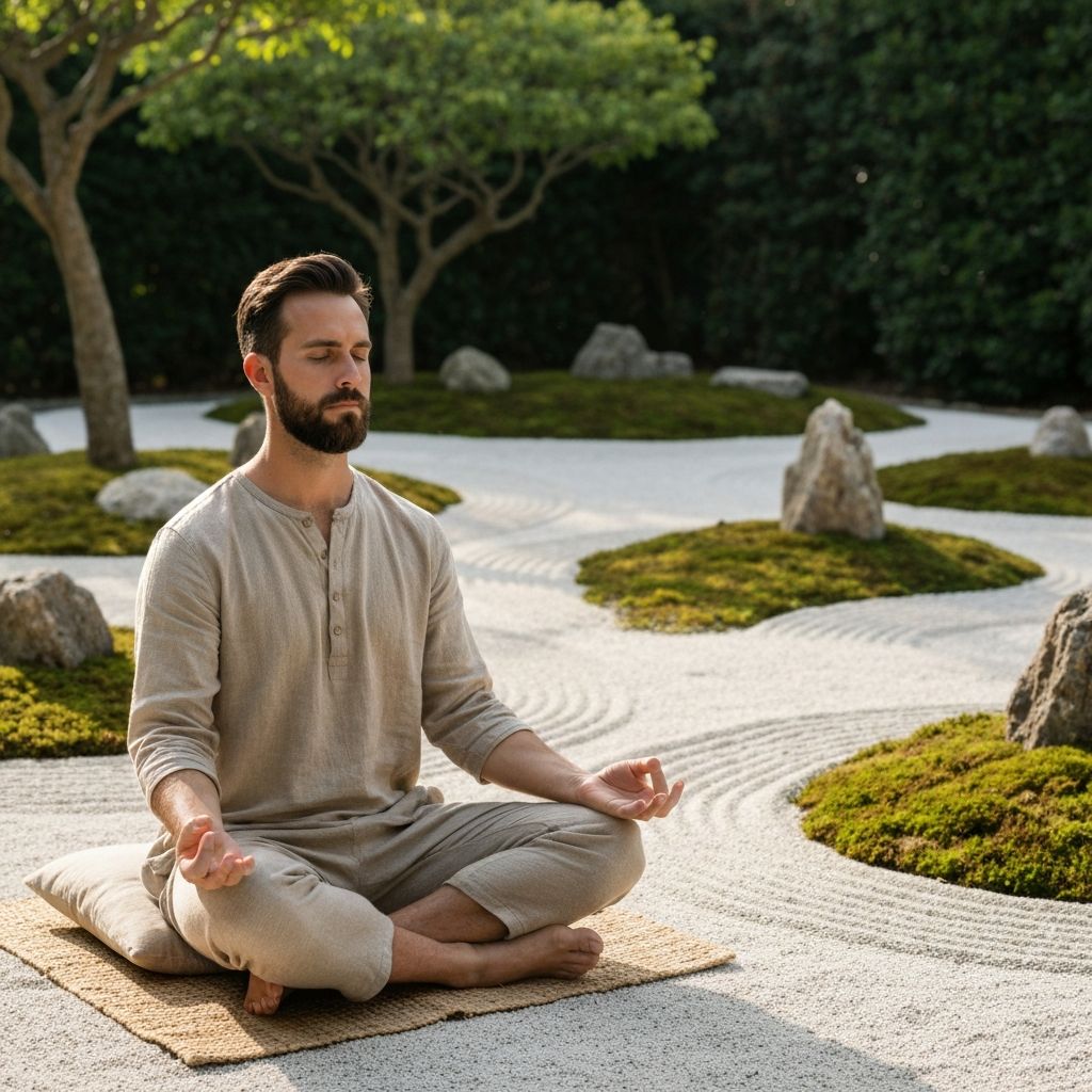 Man meditating peacefully in nature